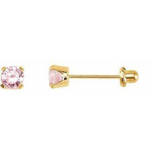 Load image into Gallery viewer, 24K Gold-Washed 3 mm Round Pink Cubic Zirconia Piercing Stud Earrings
