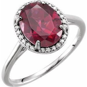 10x8 mm Oval Rhodolite Garnet & .06 CTW Diamond Ring