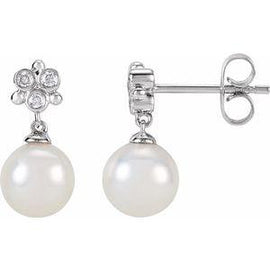 .08 CTW Diamond and Freshwater Cultured Pearl Earrings