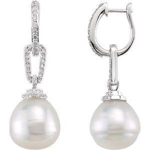Cultured South Sea Pearl & 1/2 CTW Diamond Earrings