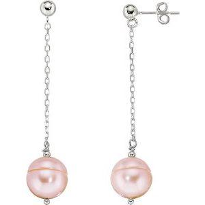 Freshwater Cultured Pink Pearl Chain Earrings