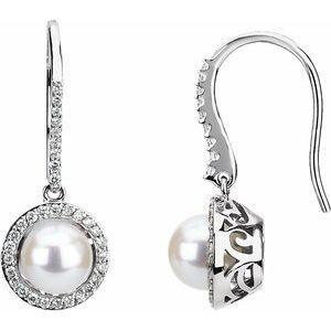 Freshwater Cultured Pearl & 1/2 CTW Diamond Earrings