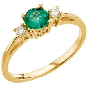 5.2 mm Round Emerald & .08 CTW Diamond 3-Stone Ring