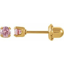 Load image into Gallery viewer, 24K Gold-Washed 3 mm Round Pink Cubic Zirconia Piercing Stud Earrings
