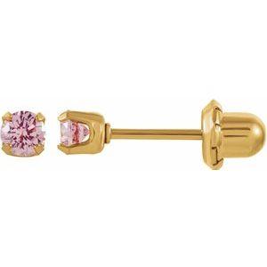 24K Gold-Washed 3 mm Round Pink Cubic Zirconia Piercing Stud Earrings