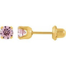 Load image into Gallery viewer, 24K Gold-Washed 3 mm Round Pink Cubic Zirconia Piercing Stud Earrings
