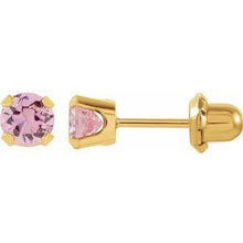 Load image into Gallery viewer, 24K Gold-Washed 3 mm Round Pink Cubic Zirconia Piercing Stud Earrings
