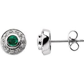 3.5 mm Round Emerald & 1/10 CTW Diamond Earrings