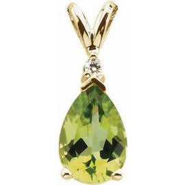 10x7 mm Pear Peridot & .04 CT Diamond Pendant