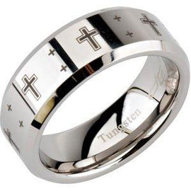 8.3 mm Beveled Band with Black Laser Crosses