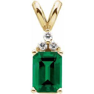 Chatham® Lab-Created Emerald & .06 CTW Diamond Pendant
