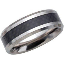 Load image into Gallery viewer, White 8 mm Beveled-Edge Band with Black Carbon Fiber Center
