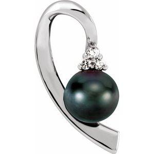 Black Akoya Cultured Pearl & .07 CTW Diamond Pendant