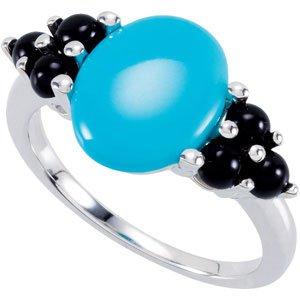 Turquoise & Onyx Cabochon Ring