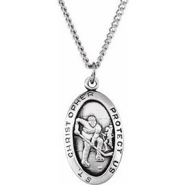 24.5x15.5 mm St. Christopher Hockey Medal Necklace