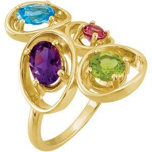 Swiss Blue Topaz, Amethyst, Peridot & Rhodolite Garnet Ring