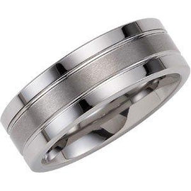 White 8 mm Flat Ridged Band