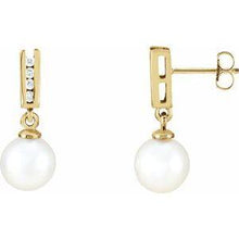 Load image into Gallery viewer, Akoya Cultured Pearl &amp; 1/8 CTW Diamond Earrings
