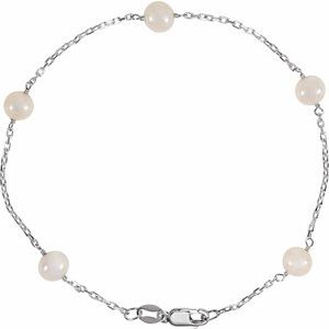 Sterling Silver Cultured White Freshwater Pearl 5-Station 7.5