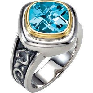 10 mm Checkerboard Sky Blue Topaz Ring