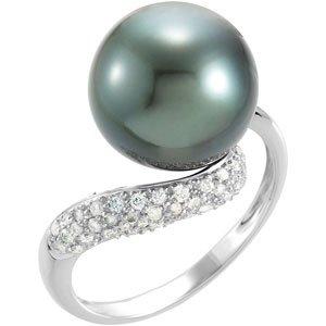 1/3 CTW Diamond & Tahitian Pearl Ring