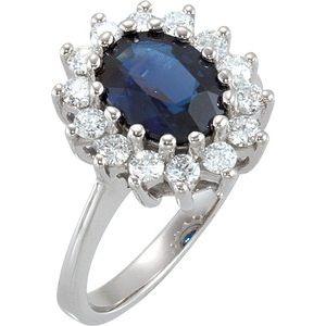 9 x 7 mm Oval Blue Sapphire & 1/2 CTW Diamond Halo-Style Ring