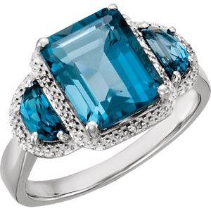London Blue Topaz & .03 CTW Diamond Ring
