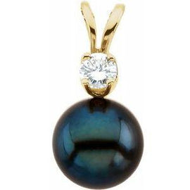 Black Akoya Cultured Pearl & Diamond Pendant