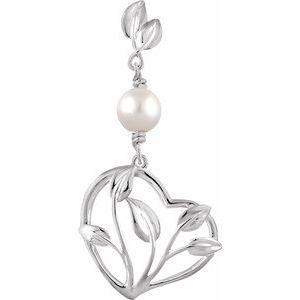 Freshwater Cultured Pearl Leaf Heart Pendant