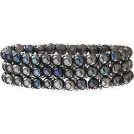 Freshwater Cultured Black Pearl 3 Row Stretch Bracelet