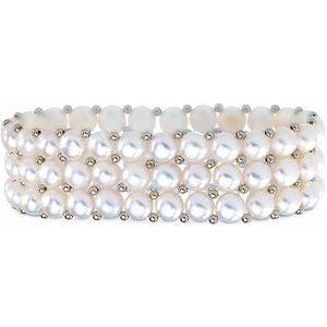 Freshwater Cultured White Pearl 3 Row Stretch Bracelet