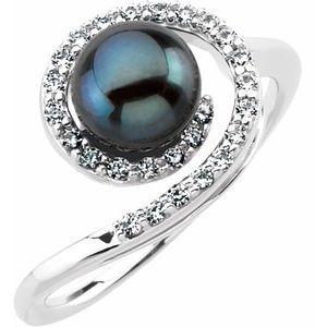 Akoya Cultured Black Pearl & 1/4 CTW Diamond Ring