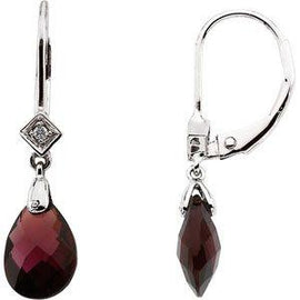 10x7 mm Briolette Brazilian Garnet & .025 CTW Diamond Earrings
