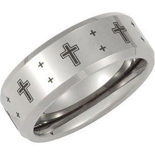 Load image into Gallery viewer, 8.3 mm Beveled Band with Black Laser Crosses

