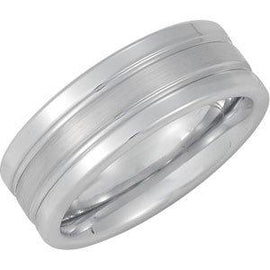 White 8 mm Flat Ridged Band