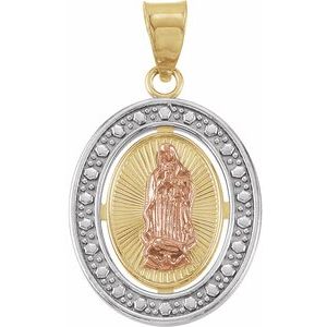 12x10 mm Oval Our Lady of Guadalupe Pendant with Rhodium Plating