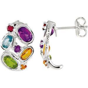 Multi-Gemstone J-Hoop Earrings