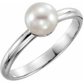 14K Yellow 6.5-7 mm Cultured White Freshwater Pearl Ring