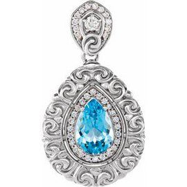 Swiss Blue Topaz & 1/2 CTW Diamond Pendant