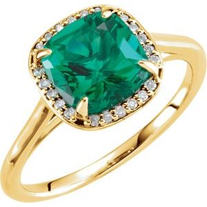 Chatham® Created Emerald & .055 CTW Diamond Ring
