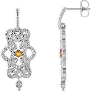 Citrine & .03 CTW Diamond Granulated Design Dangle Earrings