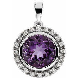 Amethyst & 1/8 CTW Diamond Halo-Style Pendant