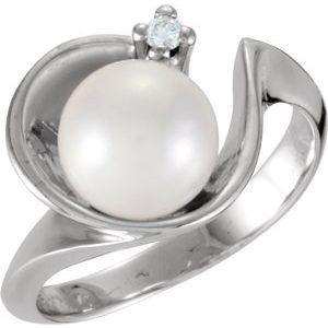 Akoya Cultured Pearl & .03 CTW Diamond Ring