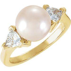 Akoya Cultured Pearl & 1/3 CTW Diamond Ring