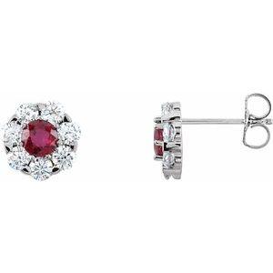 Ruby & 1 1/8 CTW Diamond Cluster Earrings