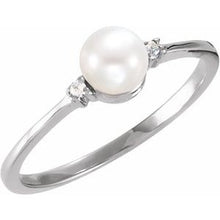 Load image into Gallery viewer, 14K White Cultured White Freshwater Pearl &amp; .025 CTW Natural Diamond Ring
