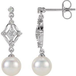 1/6 CTW Diamond and Freshwater Cultured Pearl Earrings