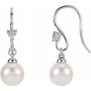 .05 CTW Diamond and Freshwater Cultured Pearl Dangle Earrings