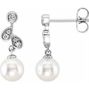 Freshwater Cultured Pearl & 1/6 CTW Diamond Earrings