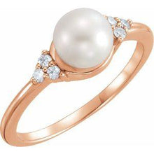 Load image into Gallery viewer, 7.5-8 mm Freshwater Cultured Pearl &amp; 1/8 CTW Diamond Ring
